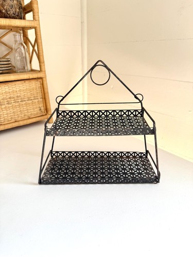 Vintage black metal shelf mcm - black, shelf,